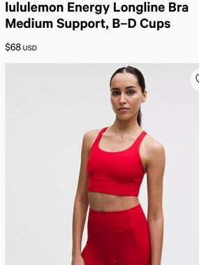 Lululemon Energy Longline Sports Bra - Red and Coral; Fabletics ~ Red